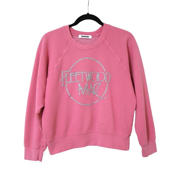 Daydreamer Fleetwood Mac Circle Logo Raglan Pink Cropped Crewneck Sweatshirt M - Picture 1 of 9